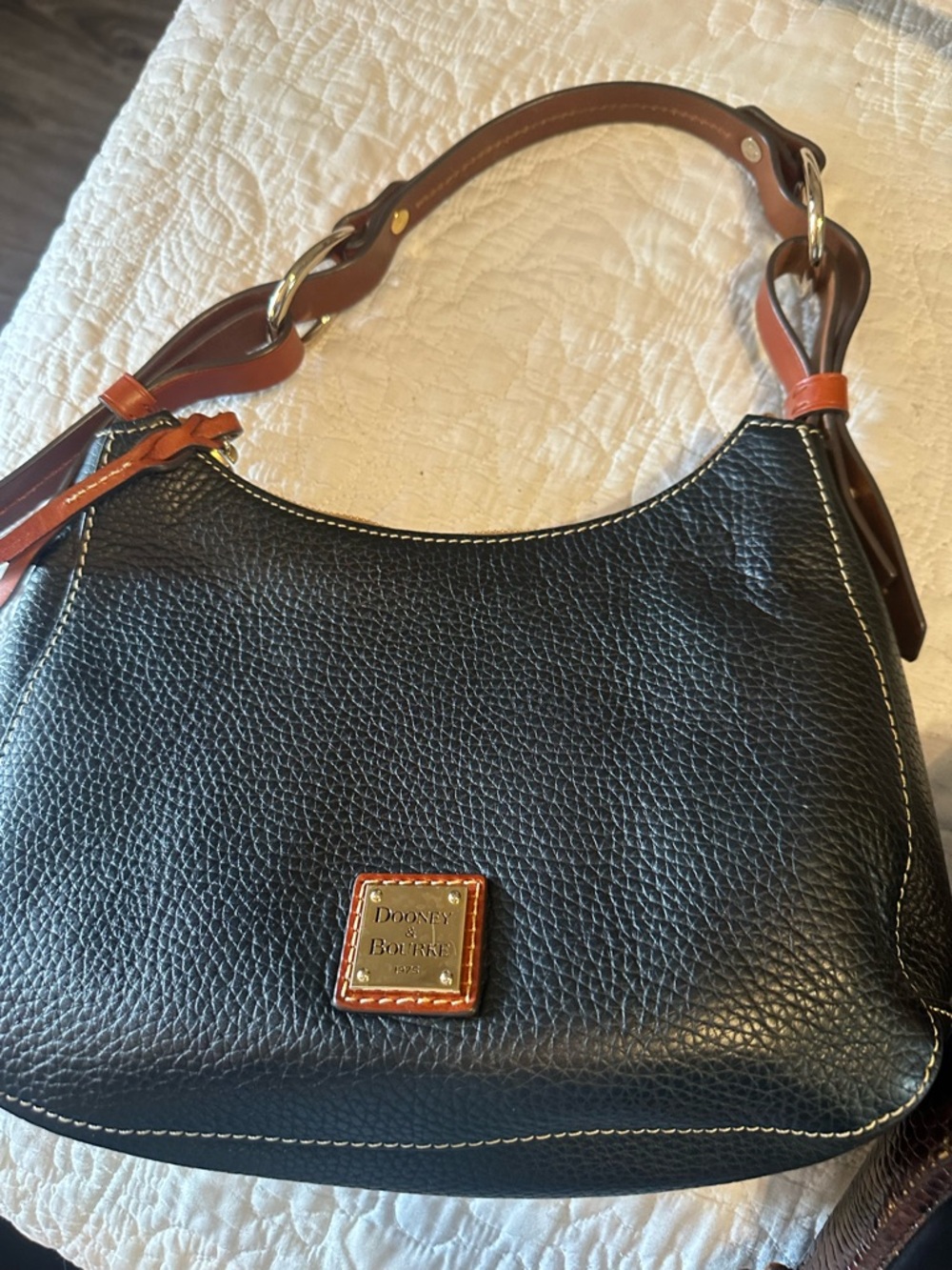 Dooney & Bourke Black Shoulder Bag with Brown Trim